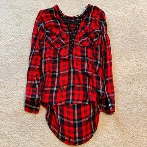 High-low lace up flannel